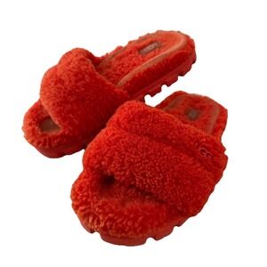 UGG Cozetta Red Curly Sheepskin Slide Slippers Sz 6 House Shoes Comfy Fuzzy